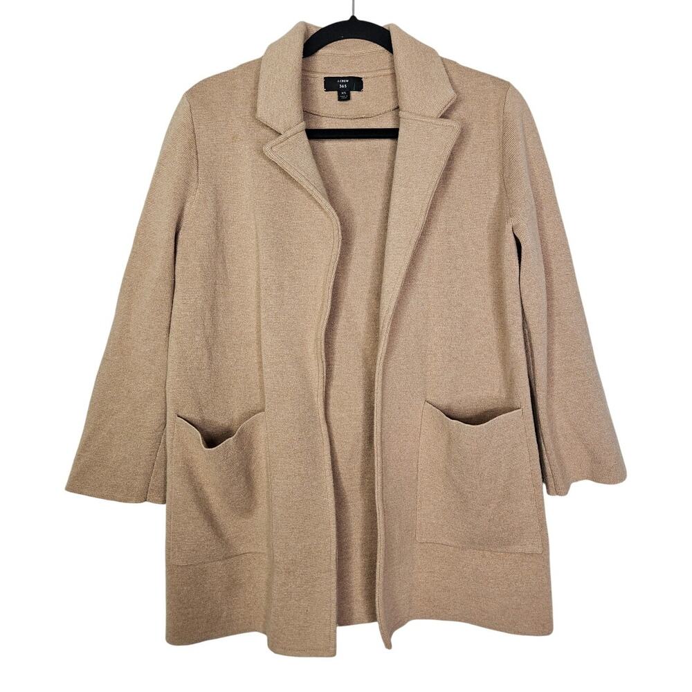 J.Crew XS Camel Brown Open Front Sweater Blazer Minimalist Career Cotton Merino
